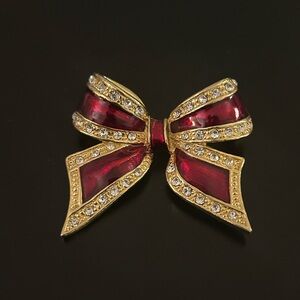 Vintage Red and Gold Bow Brooch